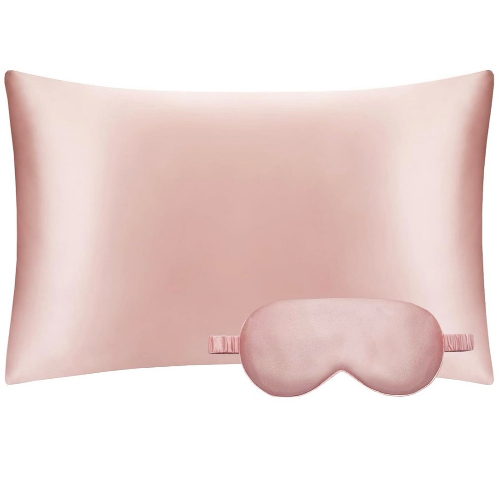 Pink Satin pillow case and eye mask Set. NWT